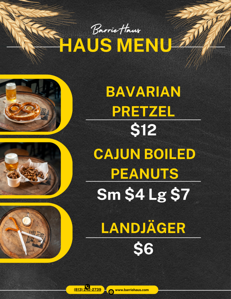 Food Menu- Pretzel, Broiled Peanuts and Landjagers